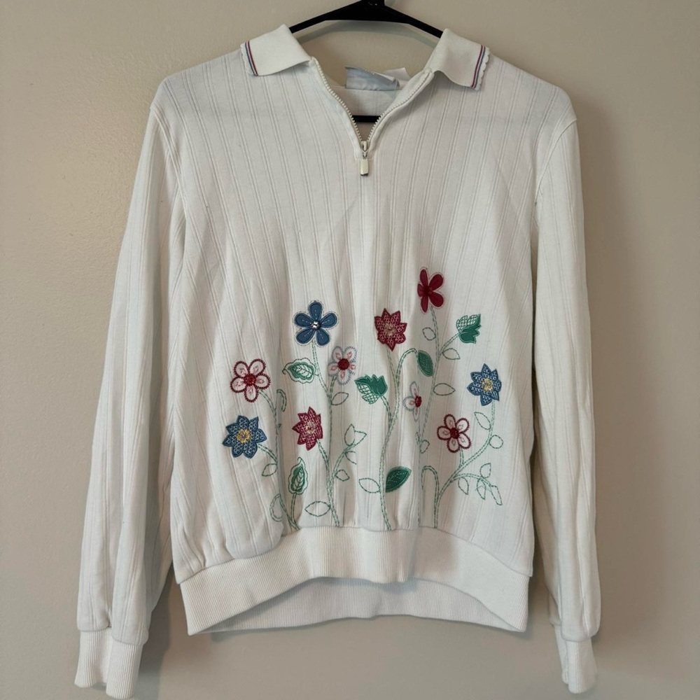 Alfred Dunner White Zip-Up Top